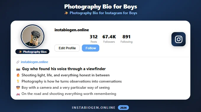 Photography Bio for Instagram for Boys